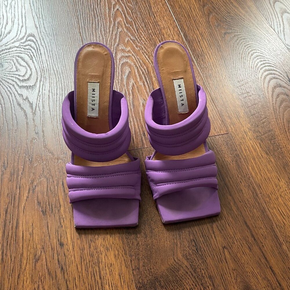 Miista Purple Mules Heels Sandals Square Open Toe 38 8